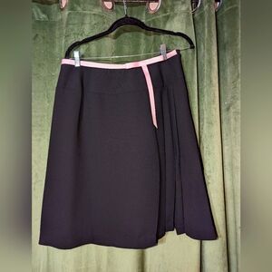 Vintage Black And Pink Pleated Skirt With Bow Waist